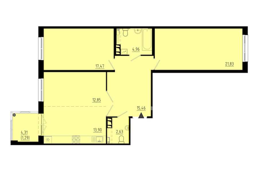 Двухкомнатная квартира в : площадь 89.7 м2 , этаж: 1 – купить в Санкт-Петербурге